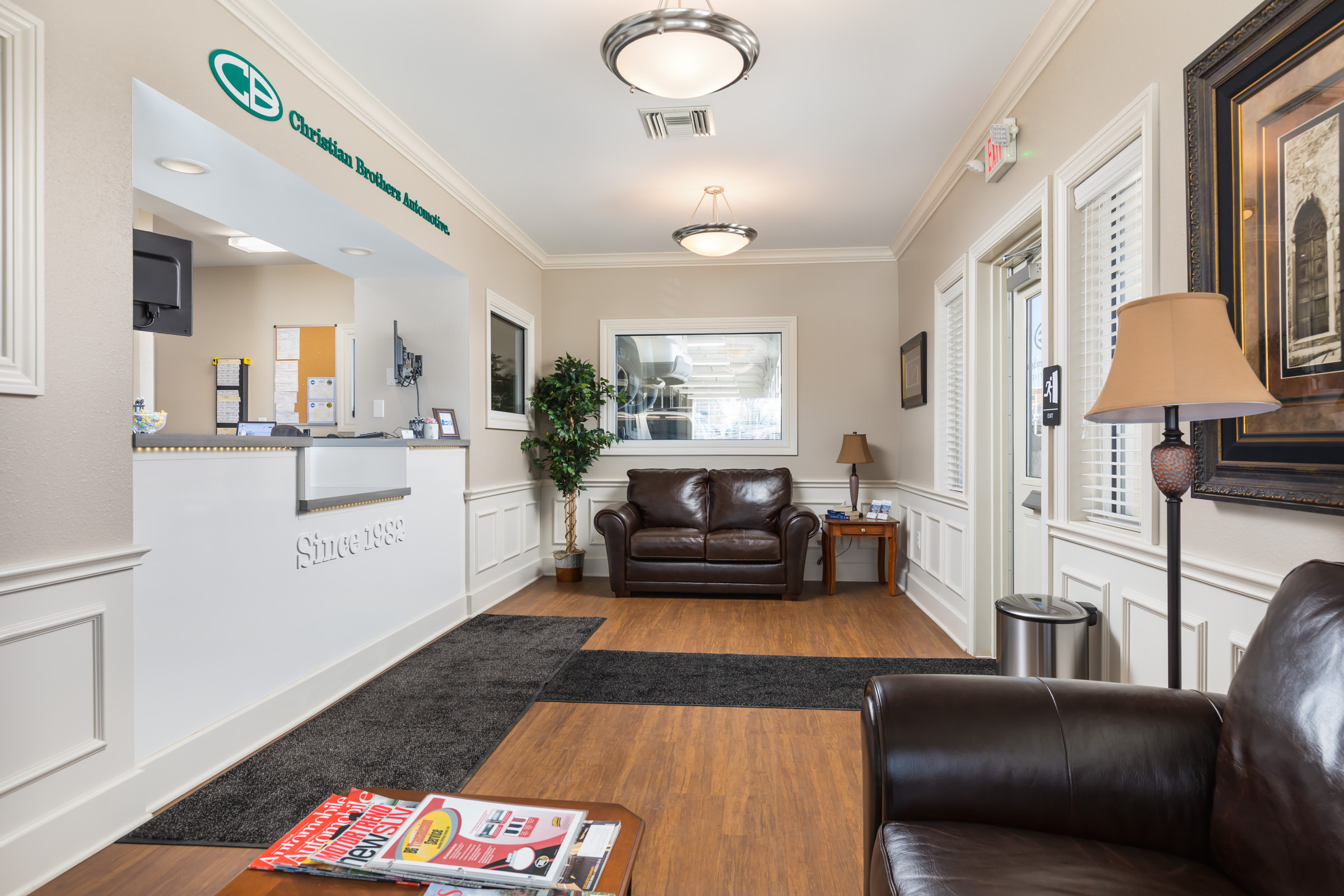 Lobby offering comfortable seating while you wait for your car at CBAC